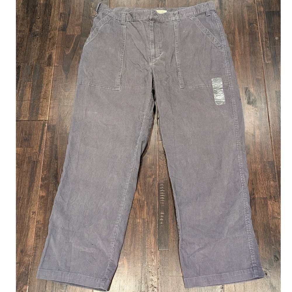 New St Johns Bay Straight Leg Corduroy Pants Mens 40x30 Gray Flap Pockets Cotton